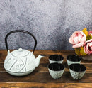 Mint Green Bamboo Design Tetsubin Cast Iron Teapot 40oz And 4 Tea Cups Set