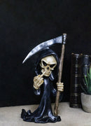 Funny Grim Reaper Skeleton Figurine with Scythe & Middle Finger, Gothic Death