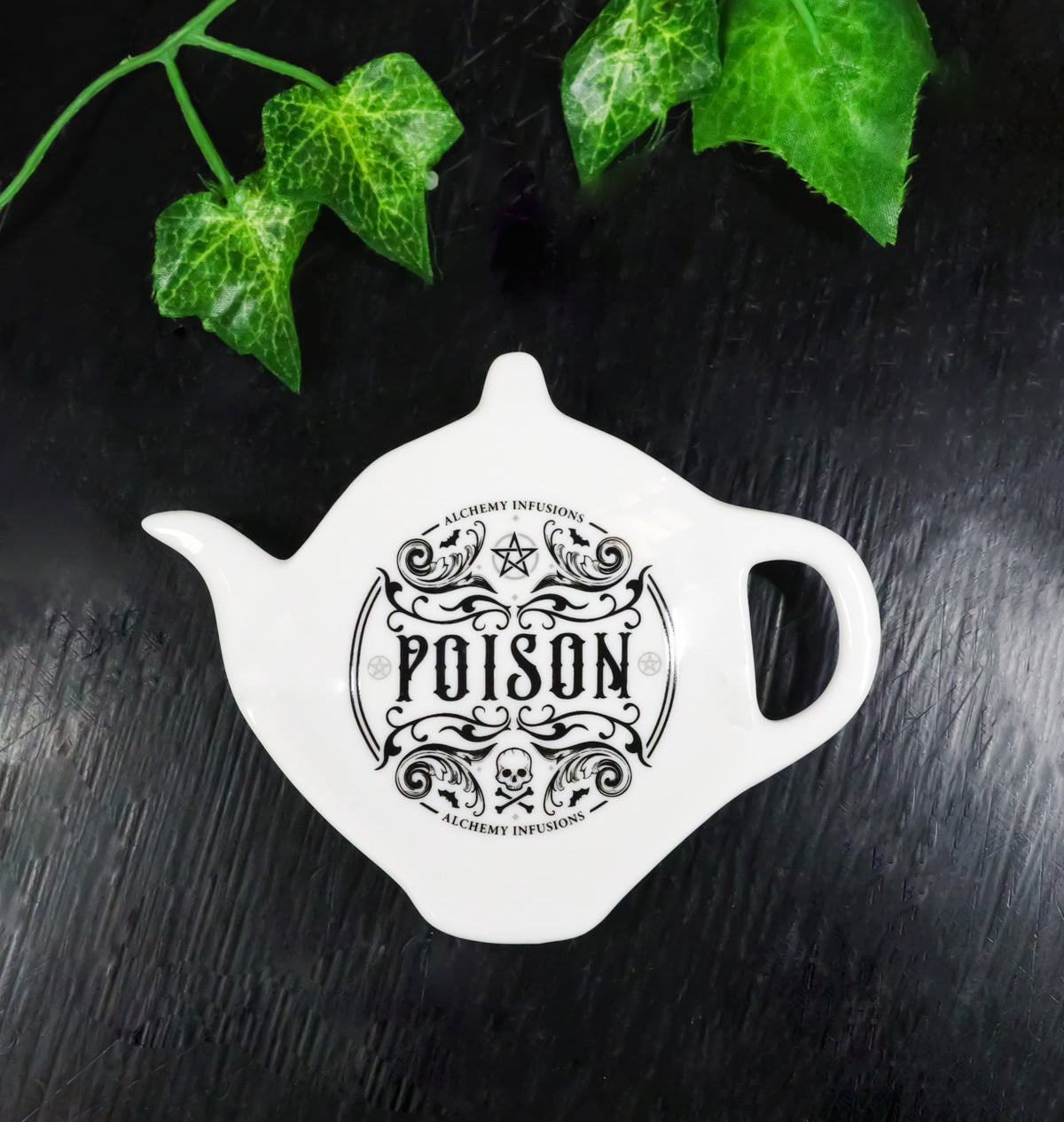 Pack Of 2 Wicca Poison Witch Alchemy Ceramic Tea Spoon Or Bag Holder Plates