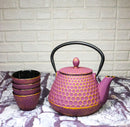 Royal Purple And Gold Honeycomb Tetsubin 27oz Cast Iron Tea Pot With 4 Cups Set
