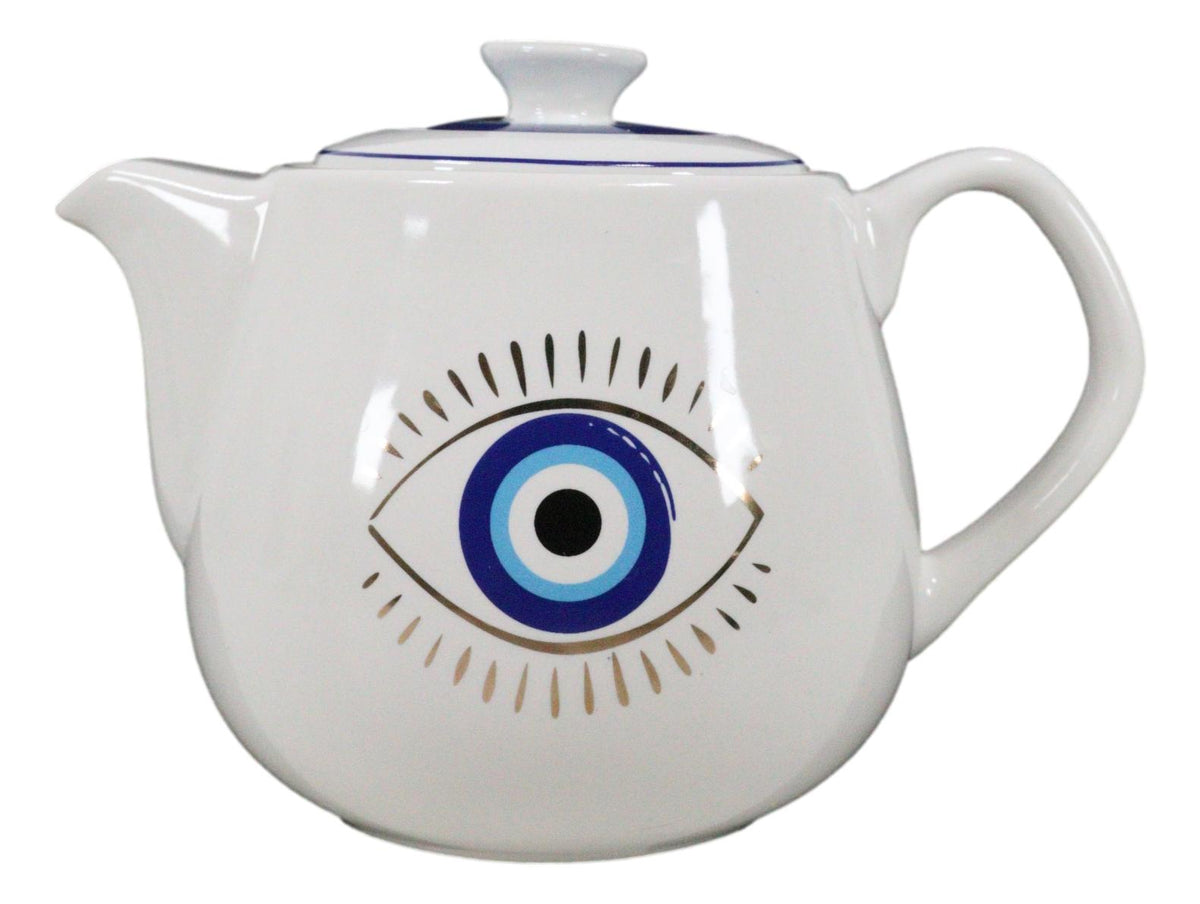 White Gothic Alchemy Porcelain Wicca Evil Eye Of Providence Protection Tea Pot