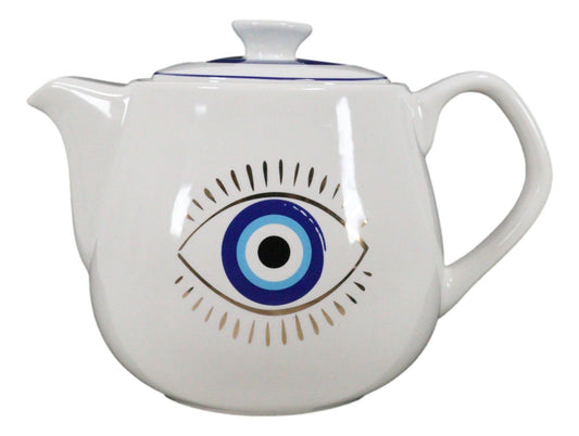 White Gothic Alchemy Porcelain Wicca Evil Eye Of Providence Protection Tea Pot