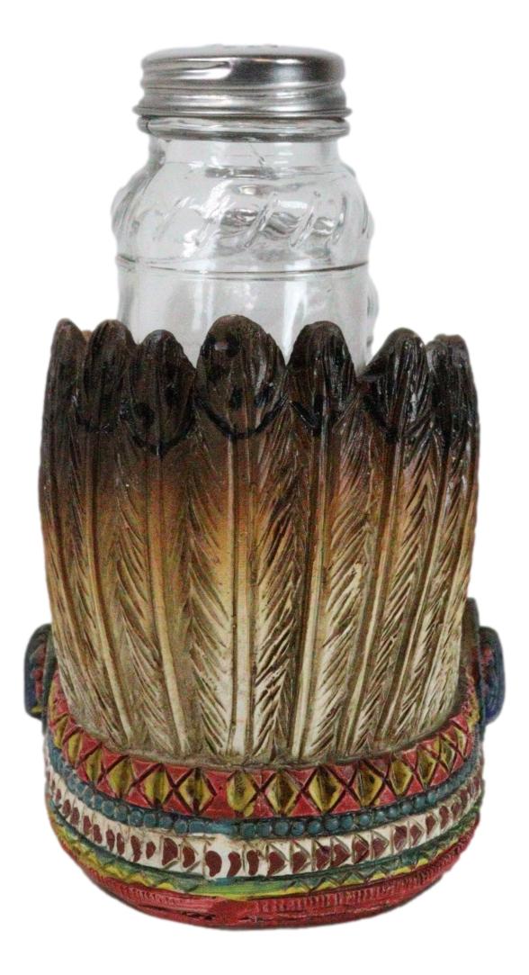 Southwest Native Indian Chief Headdress Roach Salt And Pepper Shakers And Holder