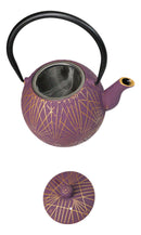 Spherical Purple With Gold Yarn Tetsubin Medium Cast Iron Teapot 28oz Tea Pot
