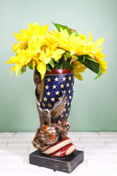 Patriotic USA Military Bald Eagle With American Flag Globe Flower Vase Planter