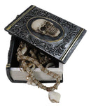 Gothic Macabre Skull Face With Scrollwork Book Shaped Decorative Trinket Box