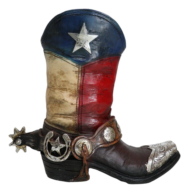 Rustic Western Star Texas Patriot Cowboy Horseshoe Boot With Spur Vase Planter