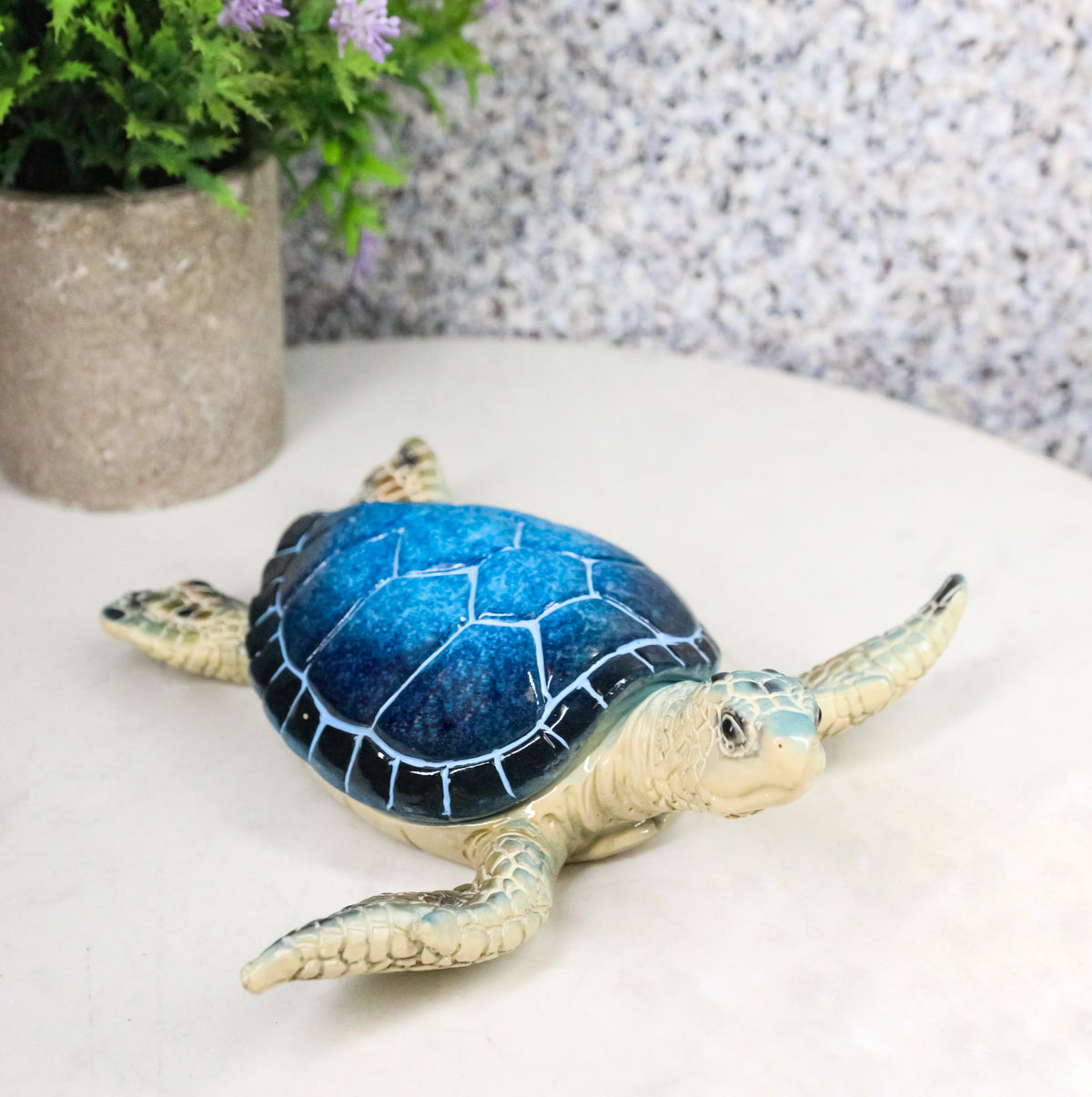 Marine Swimming Blue Shell Sea Turtle Decorative Jewelry Trinket Box Figurine