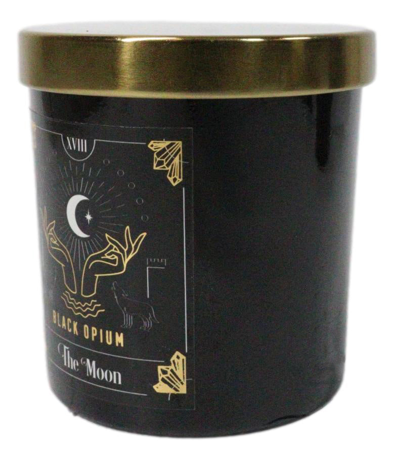 Wicca Witchcraft Mystic Tarot The Moon Black Opium Scented Candle With Gold Lid