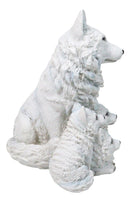 Winter Snow White Alpha Wolf Father With 4 Adorable Pup Cubs Figurine