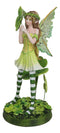 Green Shamrock Lucky Clovers Spring Garden Fairy With Striped Leggings Figurine