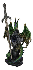 Green Druid Dragon With Celtic High Cross & Gothic Sword Letter Opener Figurine