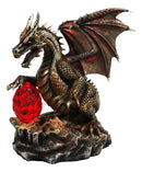 Fantasy Bronzite Fire Dragon Guarding LED Scaled Egg Decorative Figurine