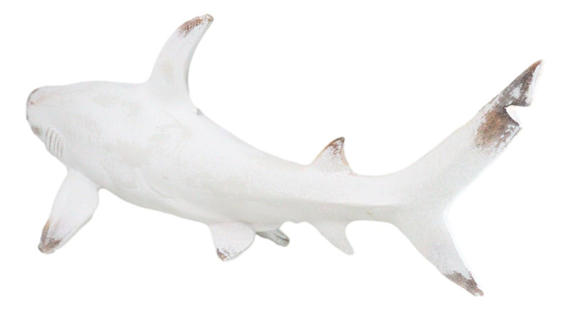 Nautical Ocean Marine Great White Shark Swimming Antiqued White Figurine 19.5"L