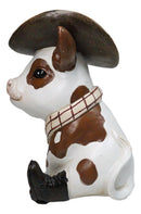 Western Brown Spotted Texas Longhorn Cow With Cowboy Hat And Boots Figurine