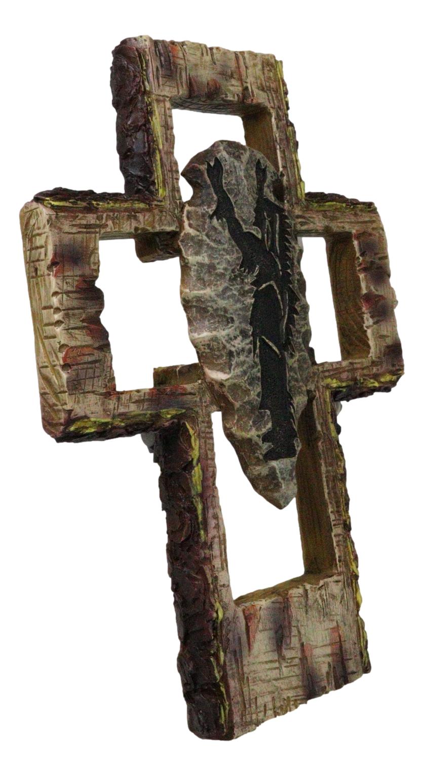 Southwestern Tribal Indian Chief with Carved Stone Knife Faux Wooden Wall Cross