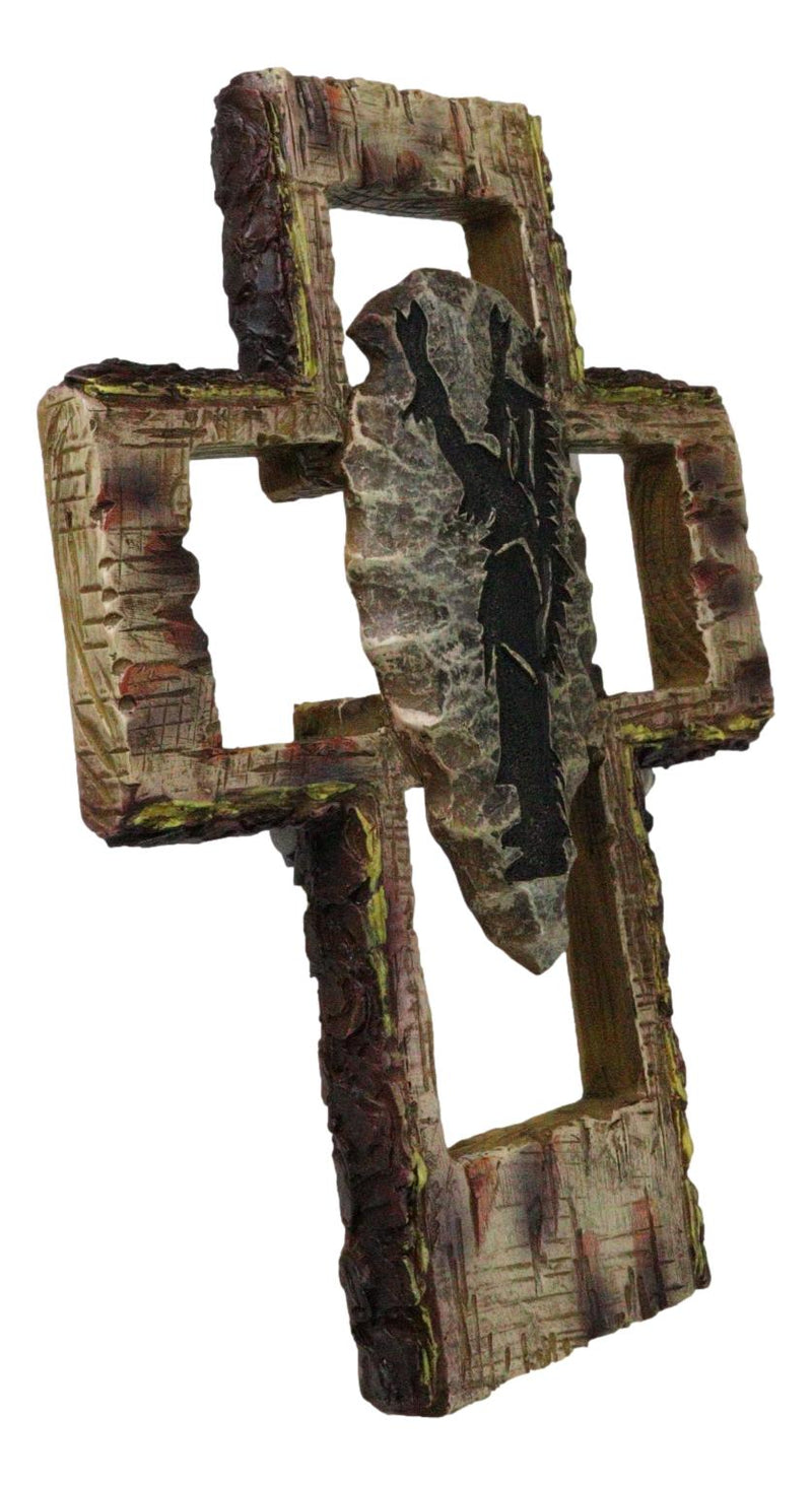 Southwestern Tribal Indian Chief with Carved Stone Knife Faux Wooden Wall Cross