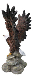 American Bald Eagle with Open Wings On Rock Cliff Statue Figurine 9.75" Tall