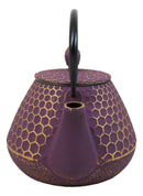 Traditional Oriental Tetsubin Purple Honeycomb Design Cast Iron Teapot 32oz
