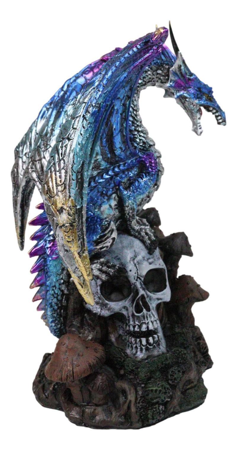 Metallic Blue Dragon with Purple Spikes Perching On Oversized Skull Figurine