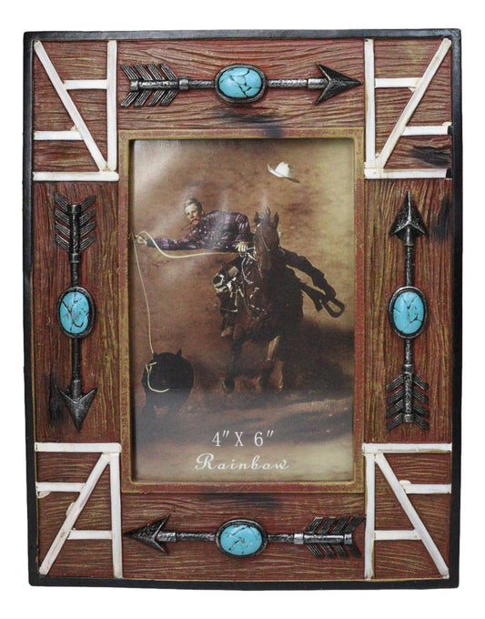 Southwest Boho Native Indian Turquoise Arrows Faux Wooden 4"X6" Picture Frame - Ebros Gift