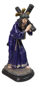 Via Dolorosa Jesus Christ in Purple Robe Carrying Cross Calvary Figurine 12" H