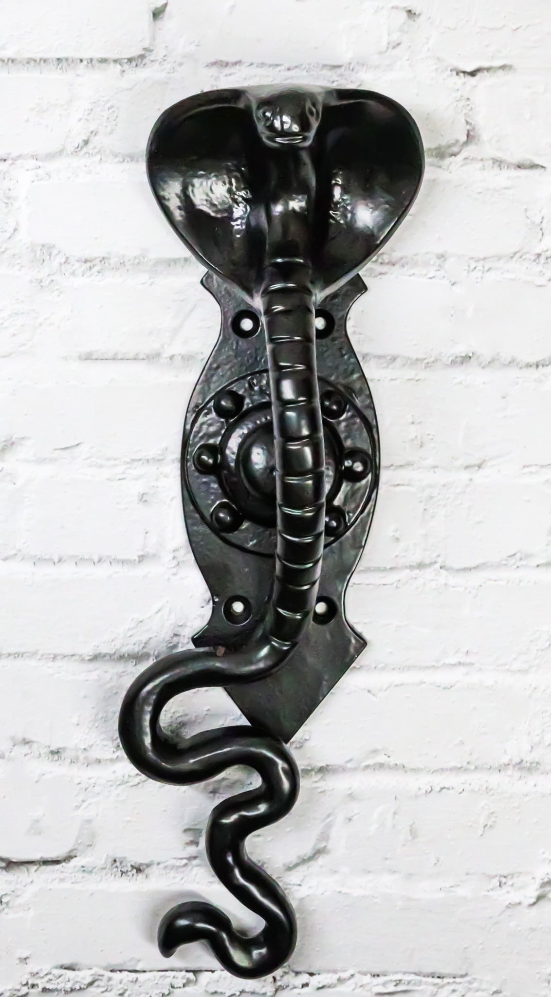 Set of 2 Black Cast Iron Ferocious Desert Cobra Snake Door Handle Bar Pulls - Ebros Gift