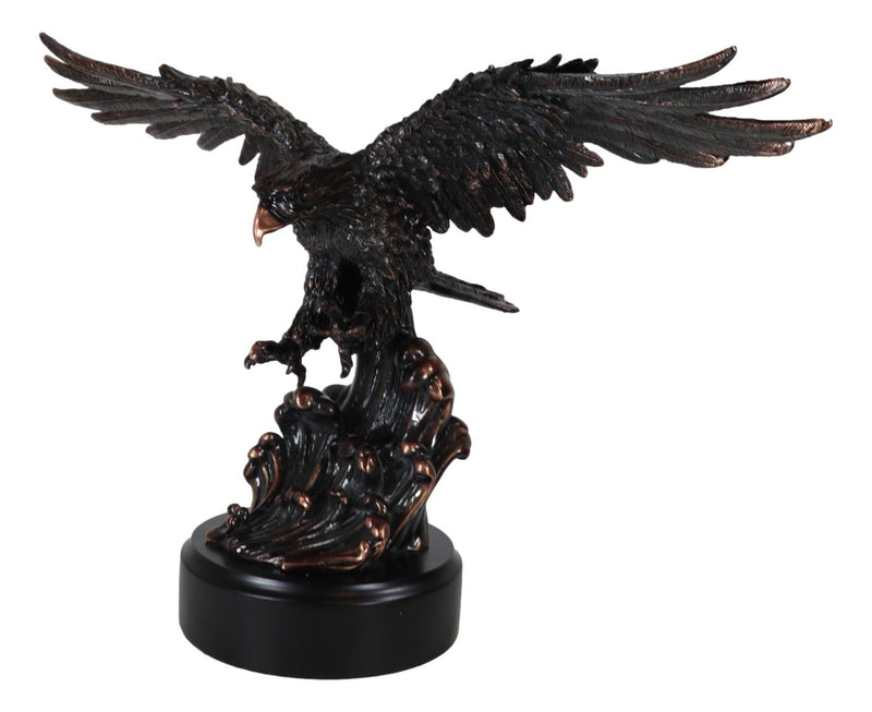 American Bald Eagle Bird Swooping Into Water Electroplated Bronze Statue 19.5"L