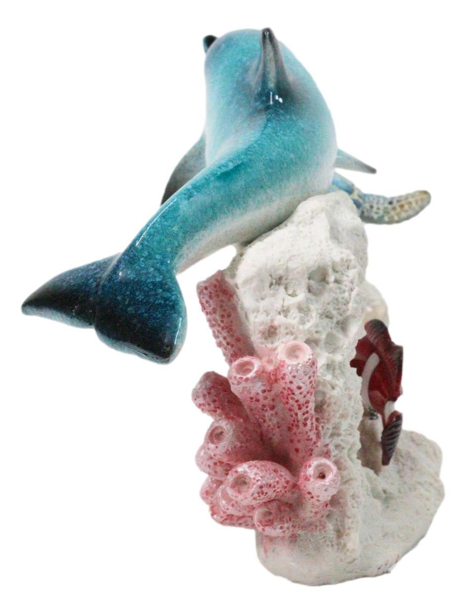 Ocean Dolphin Sea Turtle Clownfish Swimming By Coral Reef Sea Anemone Figurine