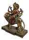 Hindu Goddess Durga Wearing Red Sari With Weapons Riding On Lion Figurine