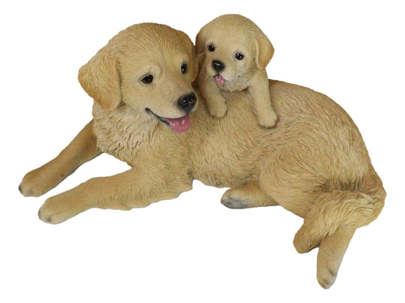 Realistic Golden Retriever Mother Cuddling With Puppy Canine Family Figurine