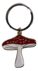 Set of 2 Lucky Toadstool Mushroom Metal Fortune Talisman Keyrings Keychains