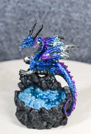 Metallic Blue Dragon with Purple Spikes Guarding Quartz Crystal Quarry Figurine
