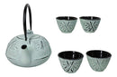 Mint Green Bamboo Design Tetsubin Cast Iron Teapot 40oz And 4 Tea Cups Set