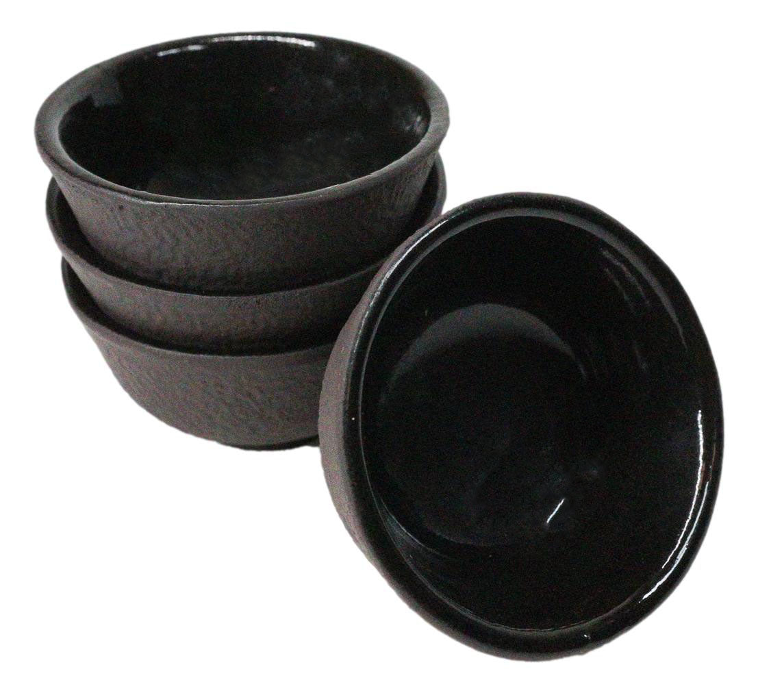 Brown Textured Surface Japanese Tetsubin Style Cast Iron Mini Tea Cups Set of 4