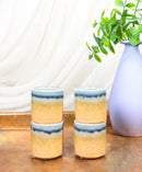 Set of 4 Artistic Blue River Sand Ao Nagashi Porcelain 1.25oz Ochoko Yuzu Cups