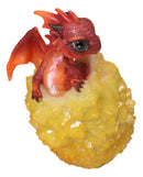 Whimsical Cute Red Baby Dragon Hatchling in Crystal Icicle Golden Egg Figurine