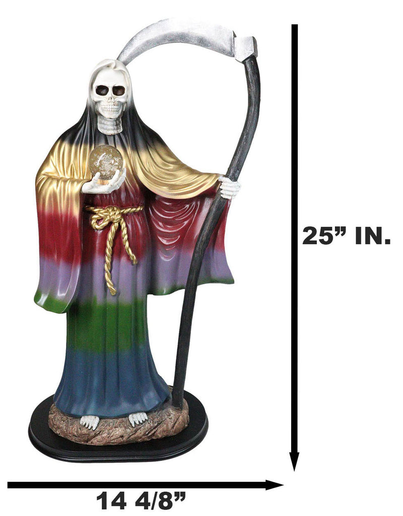 Large 2 Feet Tall Holy Death Santa Muerte Holding Scythe In Rainbow Robe Statue