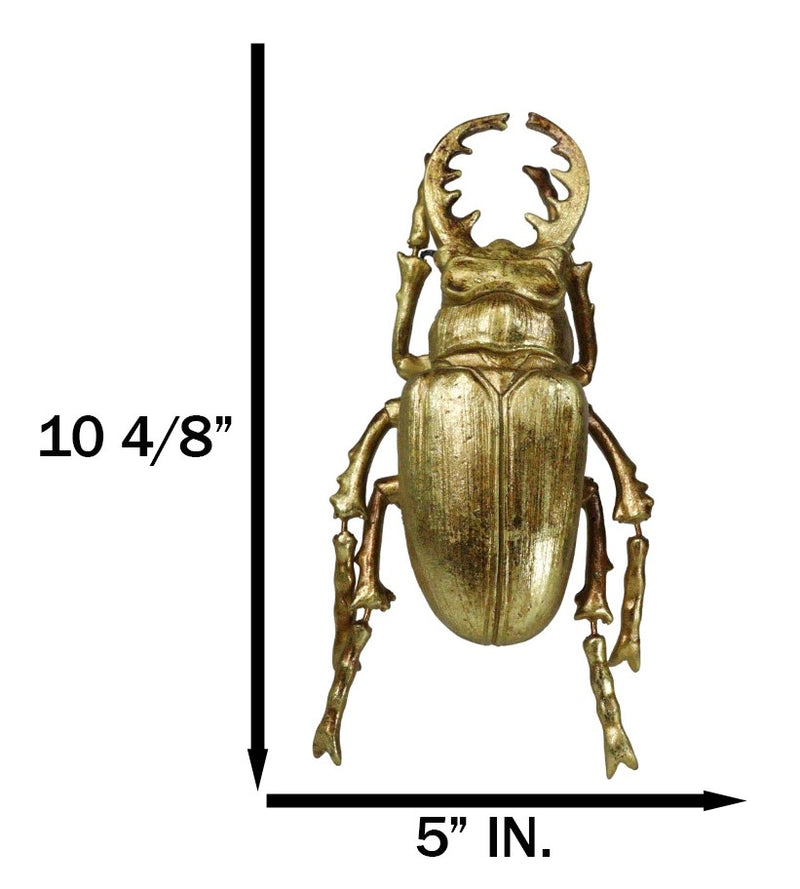 Medium Gold Resin Great Stag Horned Beetle Wall Decor Or Tabletop Figurine