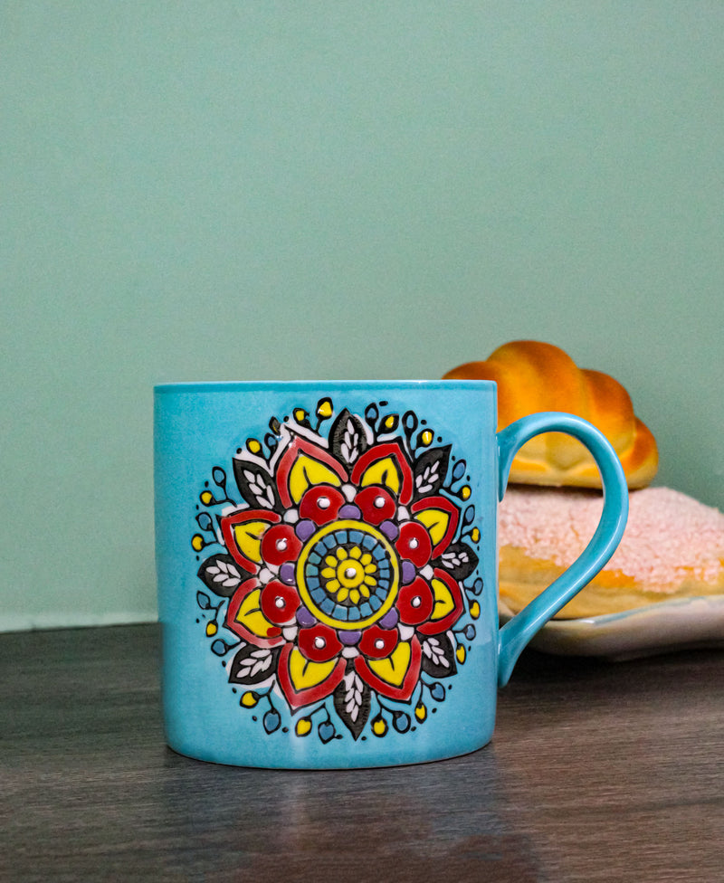 Blue Vishuddha Throat Chakra Zen Flower Of Life Mandala Circle Ceramic Mug Cup