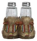 Rustic Tribal Native Indian Moccasin Shoe Shaped Salt And Pepper Shakers Holder