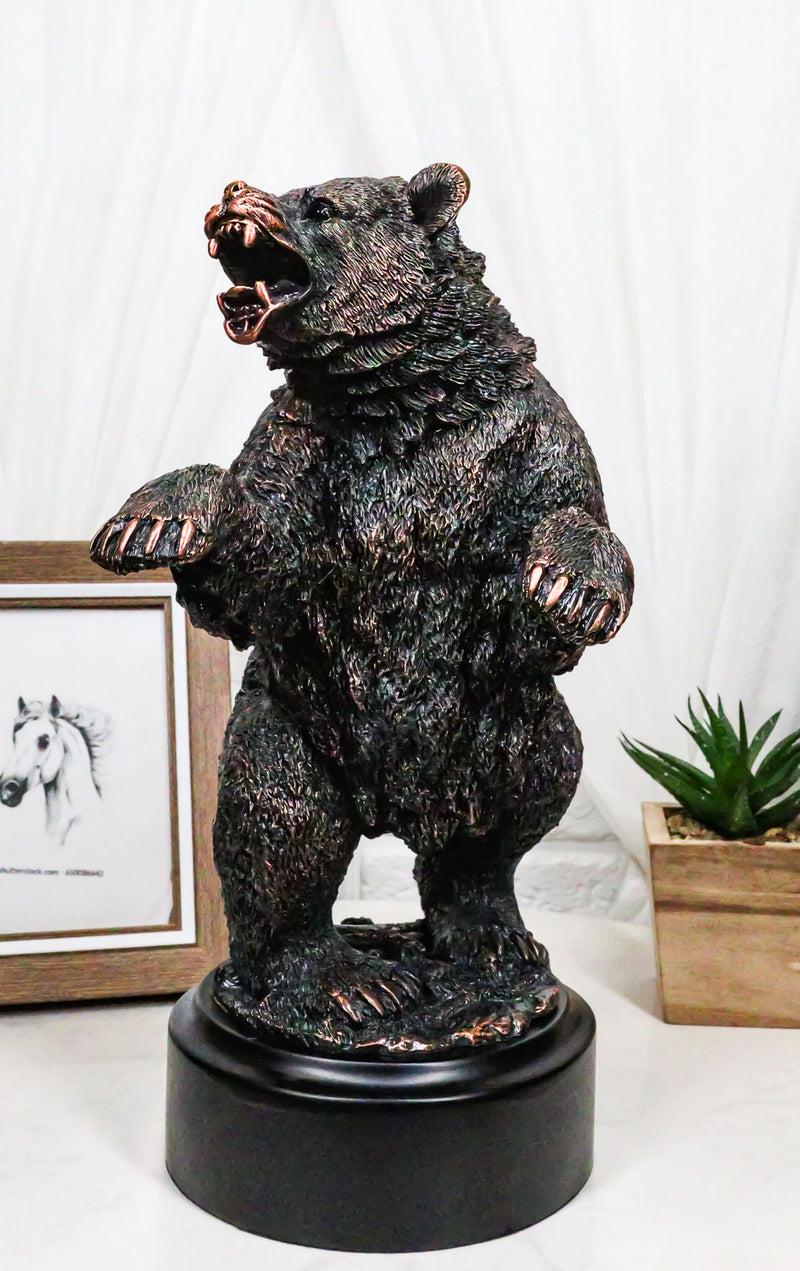Western Black Bear On Rear Legs Roaring Bronze Electroplated Resin Decor Statue