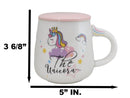 White Whimsical Crowned Unicorn Rainbow Shooting Star Mug With Spoon And Lid