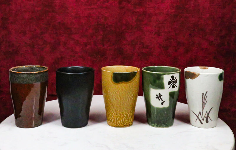 Ebros Abstract Art Glazed Ceramic 8oz Coffee Tea Cup Set of 5 Made In Japan