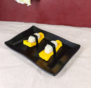 Pack Of 6 Black Silk Melamine Rectangular Wavy Buffet Lunch Sushi Plates 6.75"L