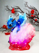 Whimsical Cute Blue Baby Dragon Hatchling in Crystal Icicle Red Egg Figurine
