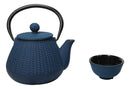 Royal Blue Tokusa Geometry Petite Cast Iron Teapot 10oz With 4 Mini Tea Cups Set