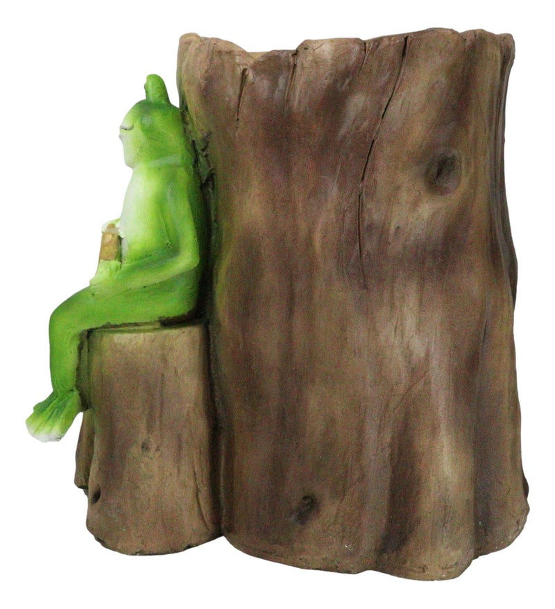 Whimsical Green Frogs Welcome Sign Decorative Floral Vase Or Planter Figurine