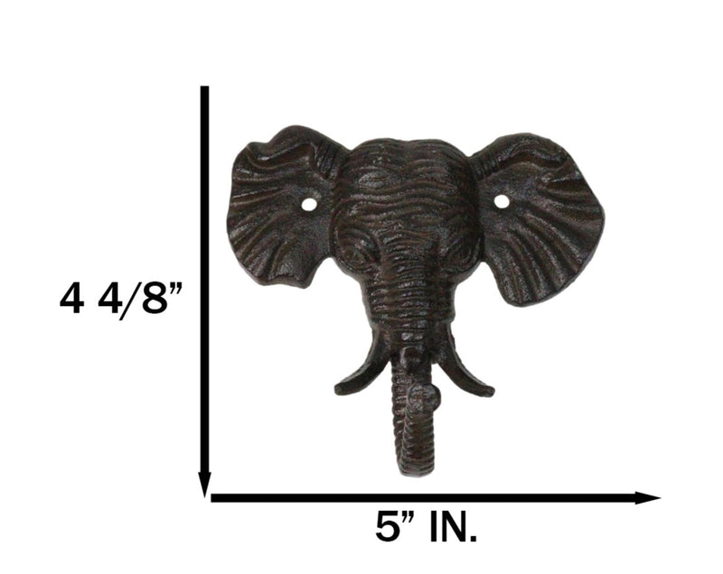 Pack Of 2 Rustic Cast Iron Safari Elephant Trunk Up Wall Hook Hanger Sculpture