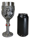 Medieval Templar Crusader Dark Knight Suit of Armor On Horse Wine Goblet Chalice